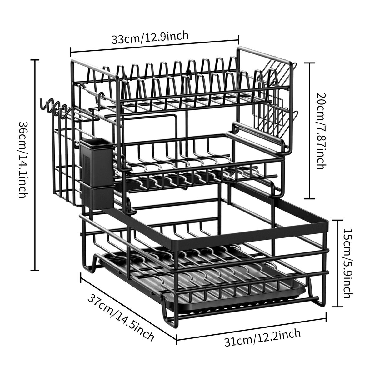 3-Tier Large Capacity Dish Drying Rack with Drainboard Wholesale