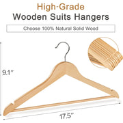 Premium Natural Wooden Suit Hanger with Trouser Bar Wholesale